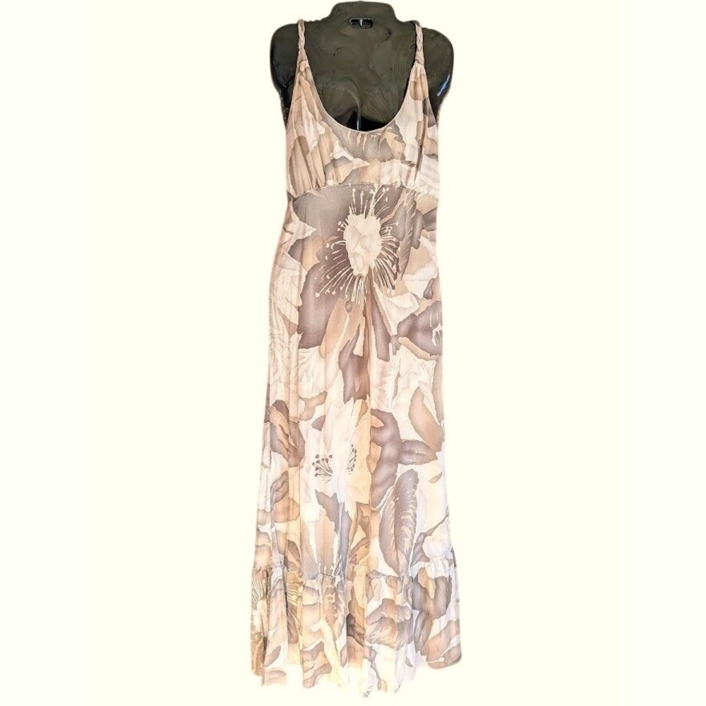 Silk Maxi Dress 12 Boho Floral Braided Racerback Empire Waist Earthy Romantic